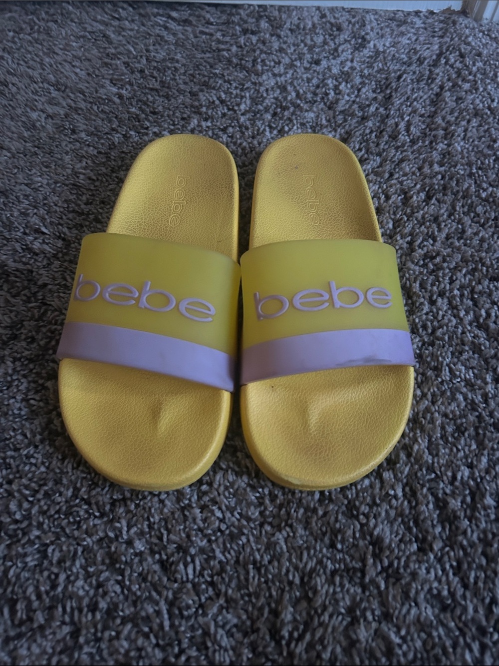 bebe Yellow and Lavender Slide Sandals for Women